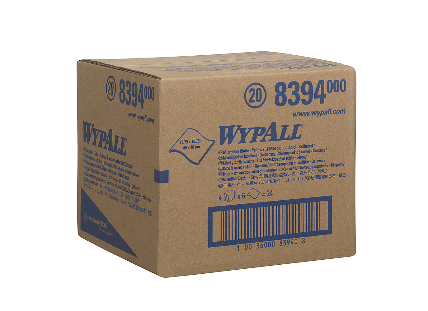 WypAll® Microfibre Cloths 8394 - 6 yellow, 40 x 40cm cloths per Carry Pack (case contains 4 Carry Packs) - 8394