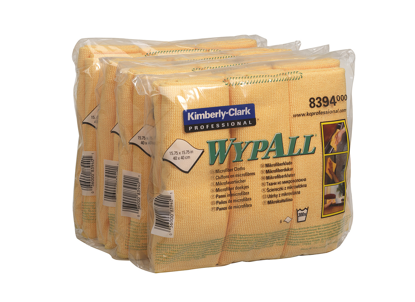 WypAll® Microfibre Cloths 8394 - 6 yellow, 40 x 40cm cloths per Carry Pack (case contains 4 Carry Packs) - 8394