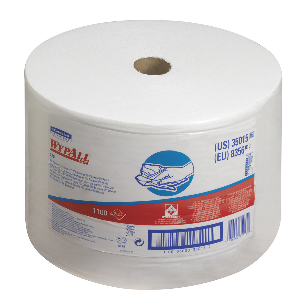 WypAll® X50 Cloths 8356 - 1 large roll x 1,100 white, 1 ply cloths - 8356