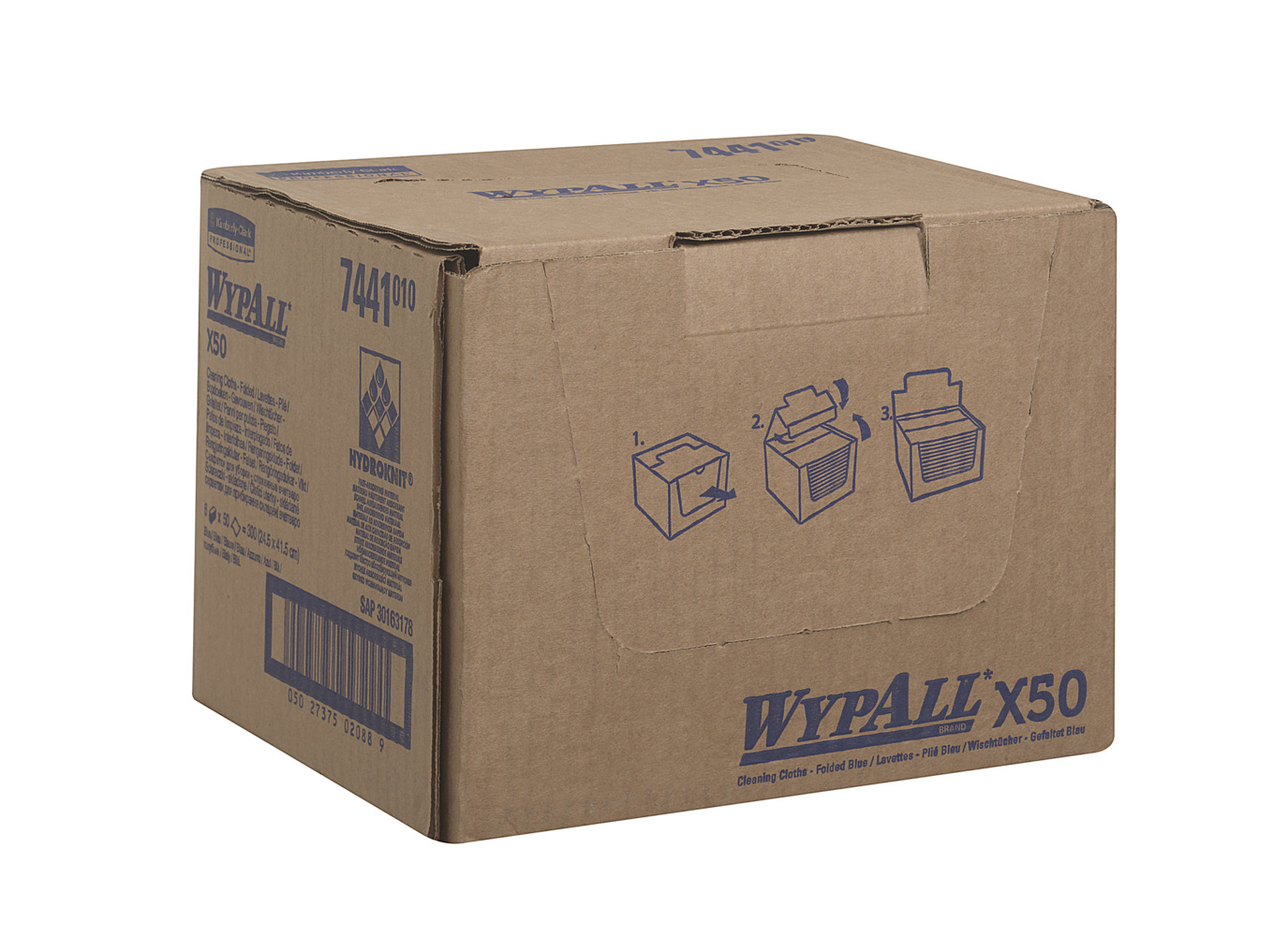 WypAll® X50 Colour Coded Cleaning Cloths 7441 - Blue Wiping Cloths - 6 Packs x 50 Interfolded Colour Coded Cloths (300 total) - 7441