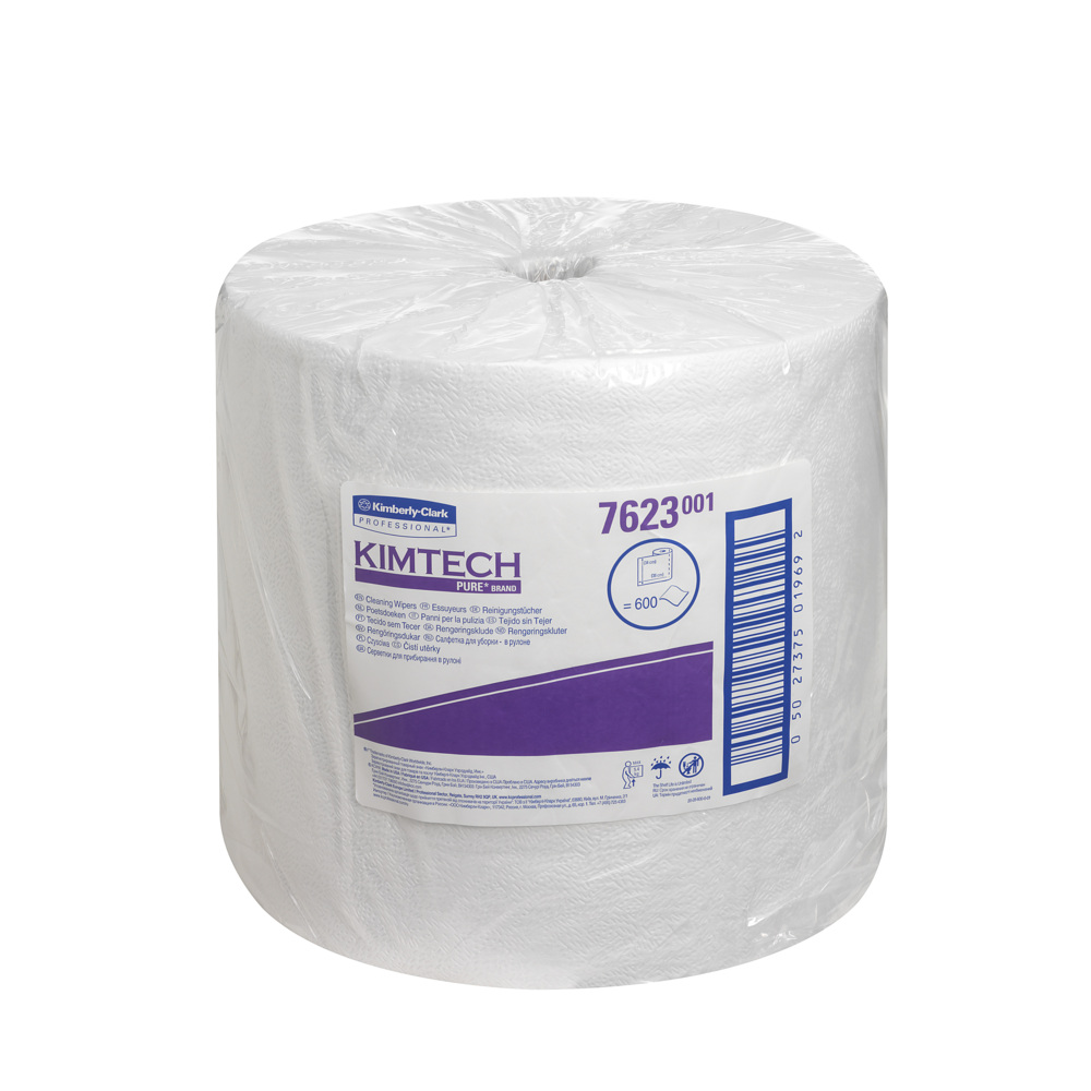Kimtech® Pure Cleaning Wipers 7623 - 1 roll x 600 white, 1 ply sheets
