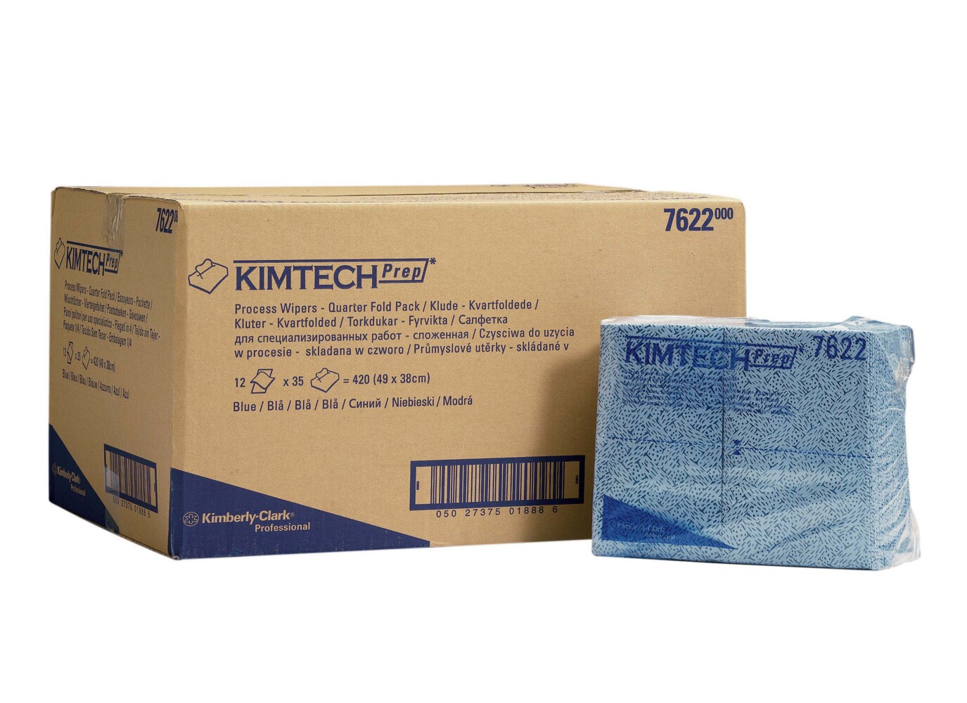 Kimtech® Process Wipers 7622 - 35 quarter-folded, blue sheets per pack (case contains 12 packs)