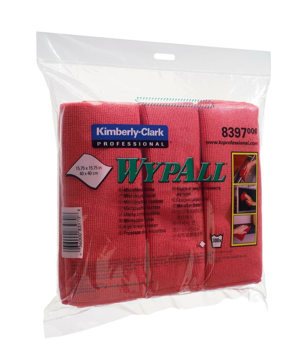 WypAll® Microfibre Cloths 8397 - 6 red, 40 x 40cm cloths per Carry Pack (case contains 4 Carry Packs) - 8397