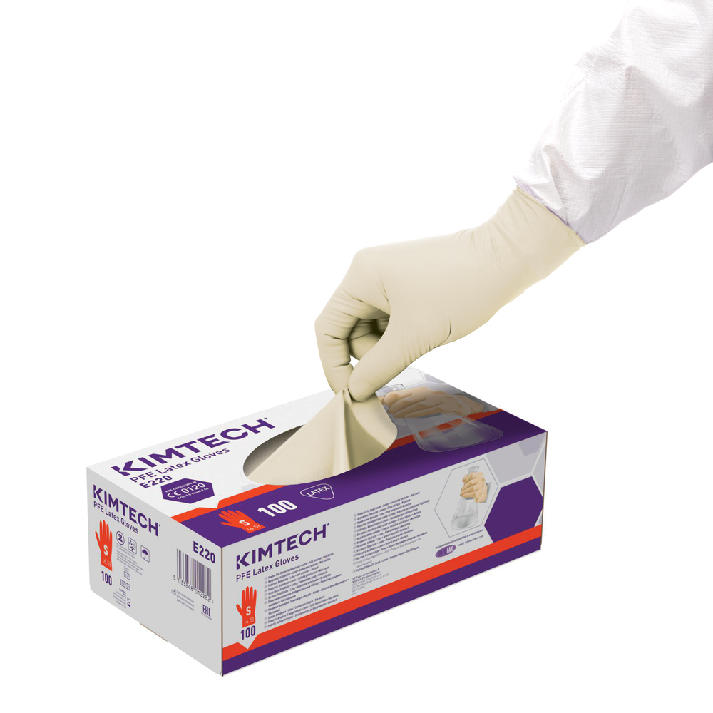 Kimtech™ PFE Latex  Ambidextrous Gloves E220 - Natural,  S,  10x100 (1,000 gloves) - E220