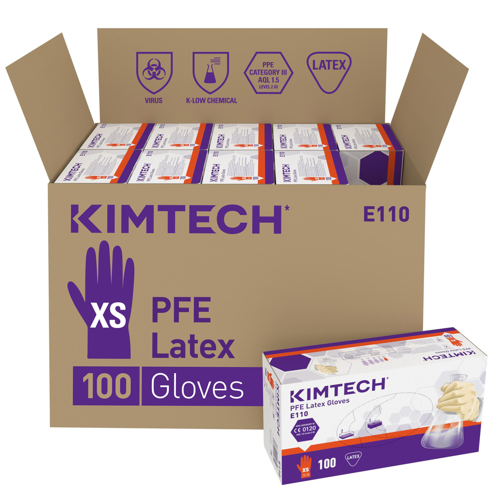 Kimtech™ PFE Latex Ambidextrous Gloves E110 - Natural, XS, 10x100 (1,000 gloves) - E110