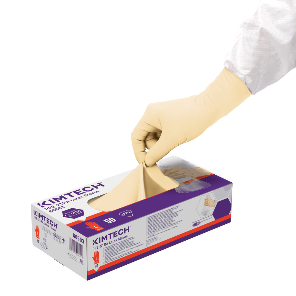 Kimtech™ PFE-Xtra Latex Ambidextrous Gloves 50503M - White, L, 10x50 (500 gloves) - 50503