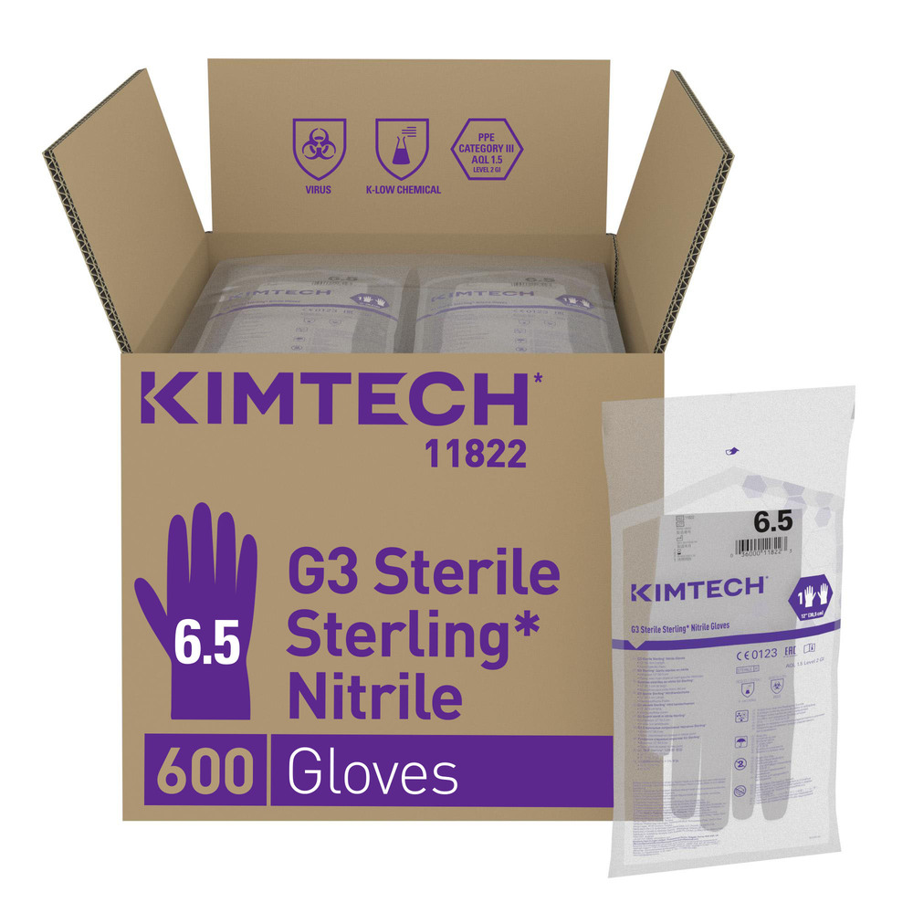 Kimtech™ G3 Sterling™ Sterile Nitrile Hand Specific Gloves 11822 - Grey, 6.5, 10x30 (300 gloves), length 30.5 cm - 11822
