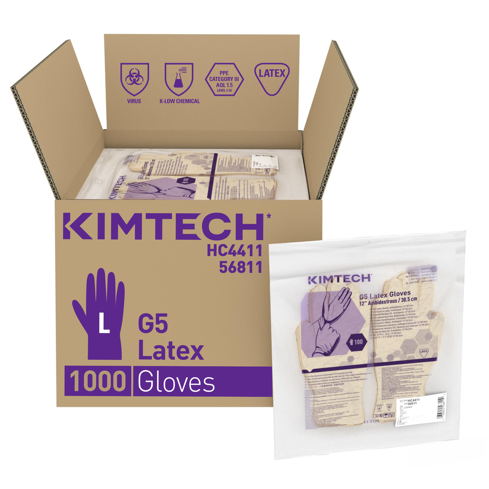 Kimtech™ G5 Latex Ambidextrous Gloves HC4411 - Natural, L, 10x100 (1,000 gloves), length 30.5 cm - HC4411