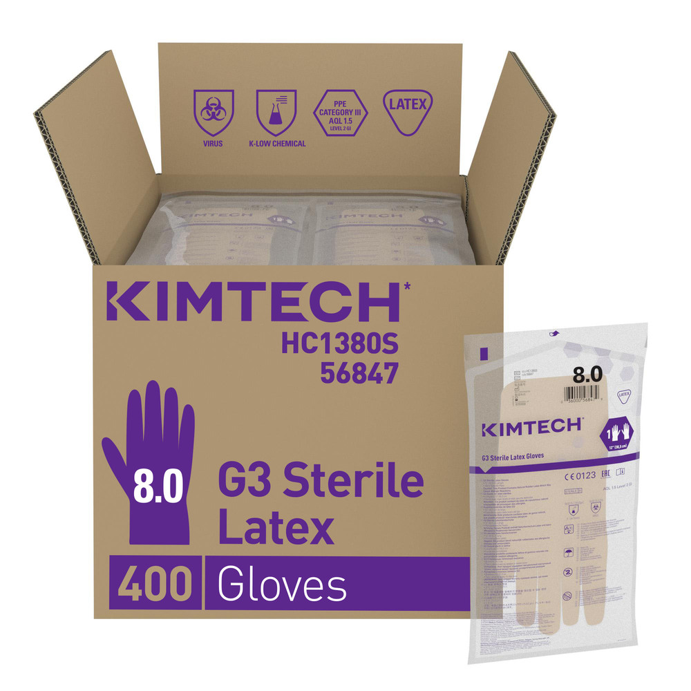 Kimtech™ G3 Sterile Latex Hand Specific Gloves HC1380S - Natural, 8, 10x20 pairs (400 gloves), length 30.5 cm - HC1380S