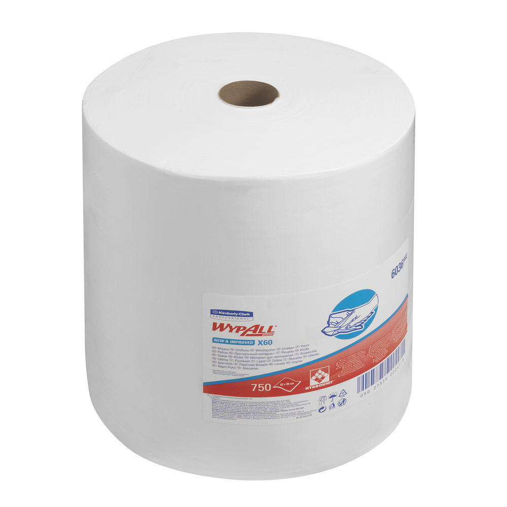 WypAll® X60 Cloths 6036 - 1 large roll x 750 white, 1 ply cloths - 6036