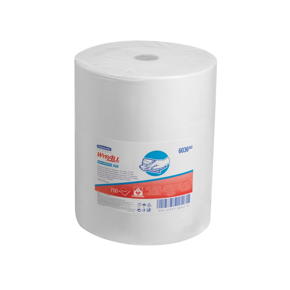 WypAll® X60 Cloths 6036 - 1 large roll x 750 white, 1 ply cloths - 6036