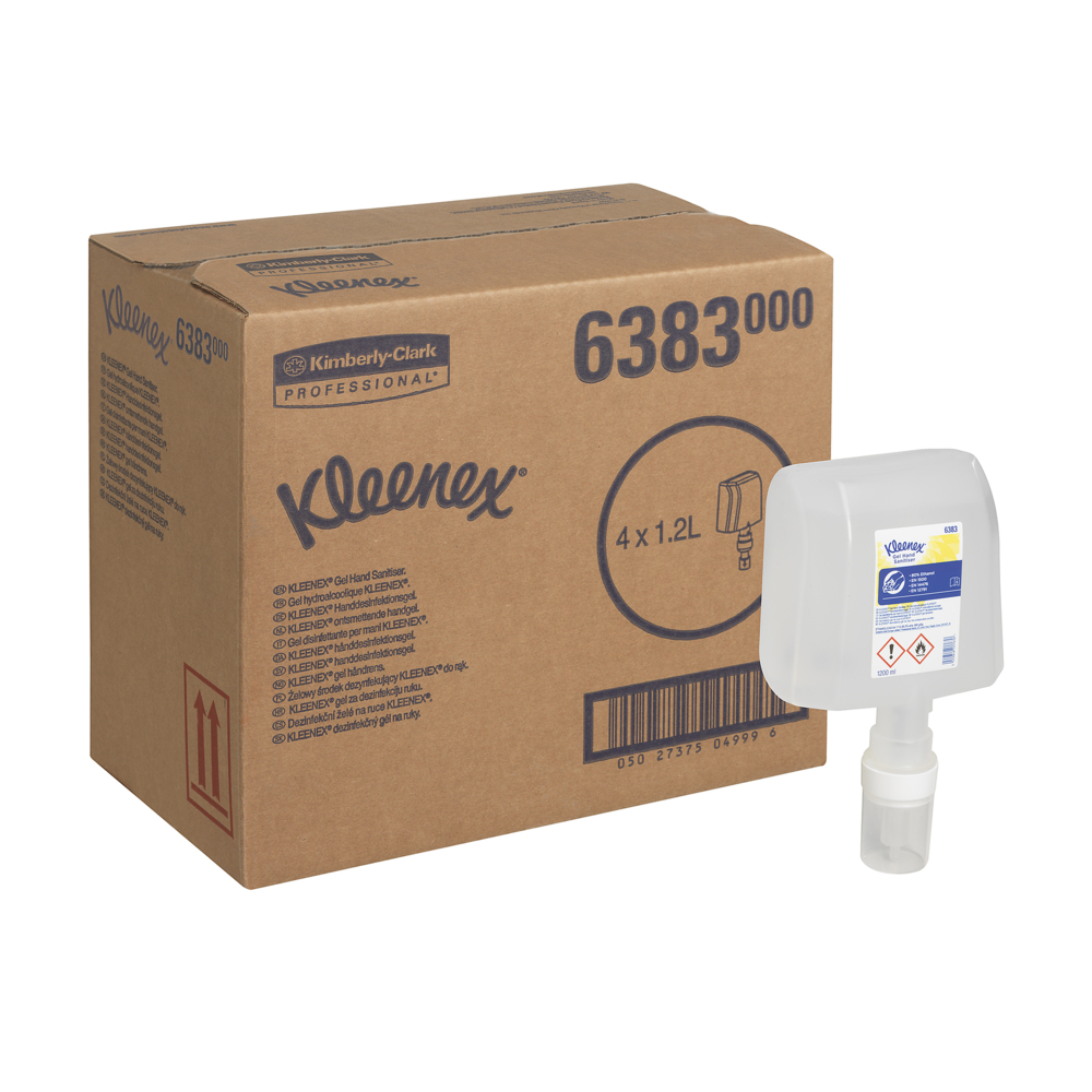 Kleenex® Alcohol Hand Sanitiser Gel 6383 - 4 x 1.2 Litre Clear Hand Sanitiser Refills (4.8 Litres Total)