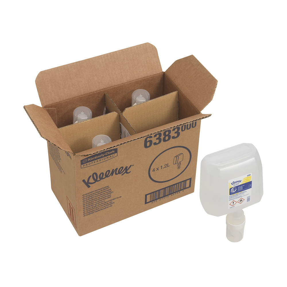 Kleenex® Alcohol Hand Sanitiser Gel 6383 - 4 x 1.2 Litre Clear Hand Sanitiser Refills (4.8 Litres Total) - 6383