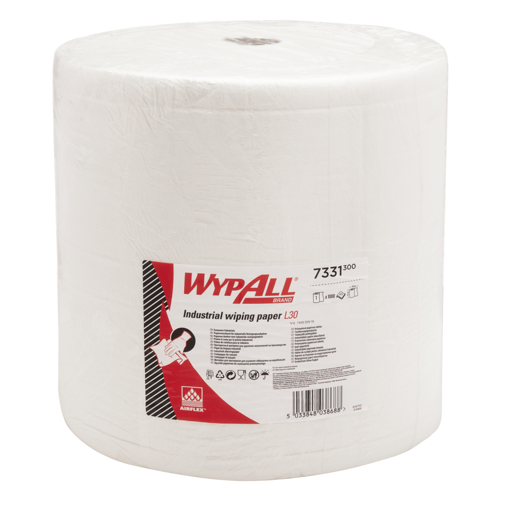 WypAll® Industrial Wiping Paper L30 Jumbo Roll - Extra Wide & Long 7331 - 1 roll x 1,000 sheets, 3 ply, white - 7331