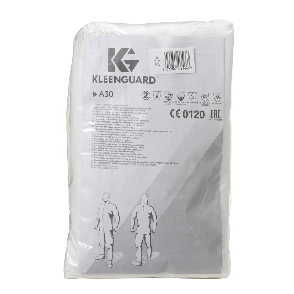 KleenGuard® A30 Liquid & Particle Protection Coveralls 98001 - White, S, 1x25 (25 total) - 98001