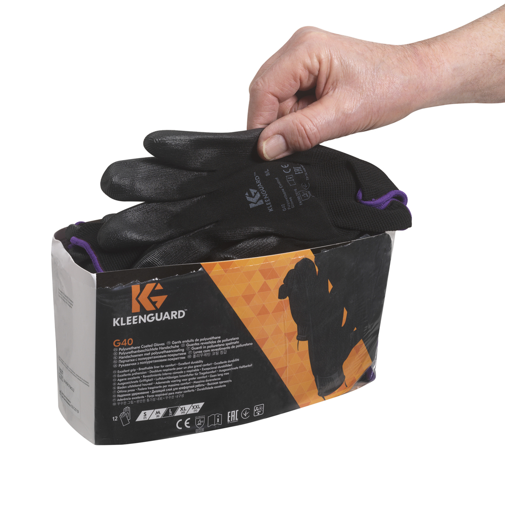 KleenGuard® G40 Polyurethane Coated Hand Specific Gloves 13837 - Black, 7, 5x12 pairs (120 gloves) - 13837