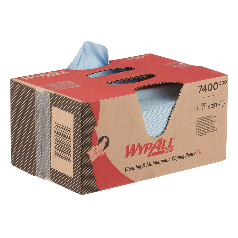 WypAll® L20 Cleaning & Maintenance Wiping Paper - BRAG™ Box 7400 - 1 x 280 blue, 2 ply cloths - 7400
