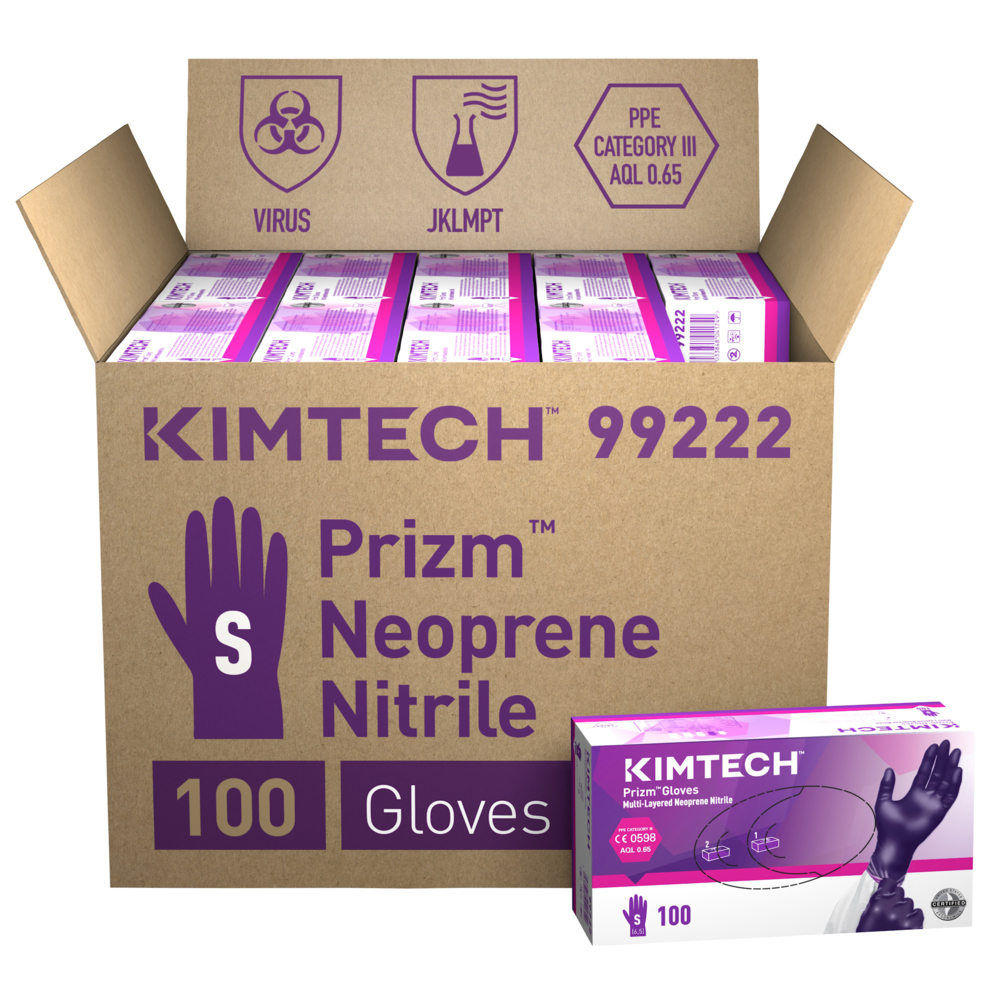 Kimtech™ Prizm™ Multi Layered Neoprene-Nitrile Gloves - 24cm Ambidextrous 99222 - Dark Violet / Dark Magenta / S - 10 Boxes x 100 Disposable Gloves (1,000 Gloves) - 99222