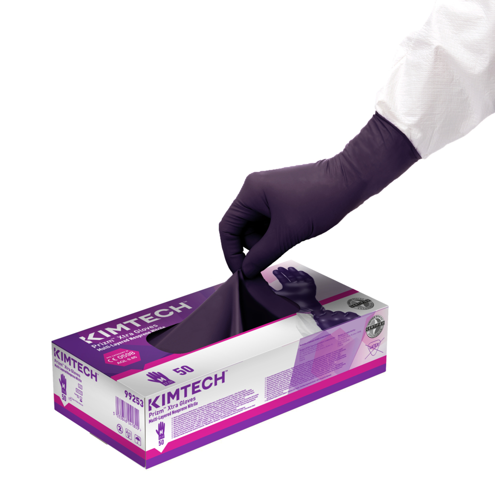 Kimtech™ Prizm™ Xtra™ Multi Layered Neoprene-Nitrile Gloves - 30 cm Ambidextrous 99253 - Dark Violet / Dark Magenta / M - 10 Boxes x 50 Disposable Gloves (500 Gloves) - 99253