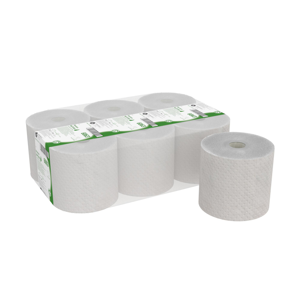 Hostess™ NATURA™ 100% Recycled Paper Towels 6063 - 1 Ply Rolled Paper Towels - 6 x 190m Hand Towel Rolls (1,140m total) - 6063