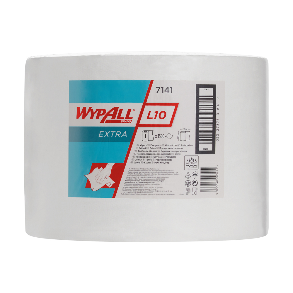 WypAll® L10 Extra Wiper Roll 7141 - Large Roll Wiping Paper - 1 Roll x 1,500 White Paper Wipers - 7141