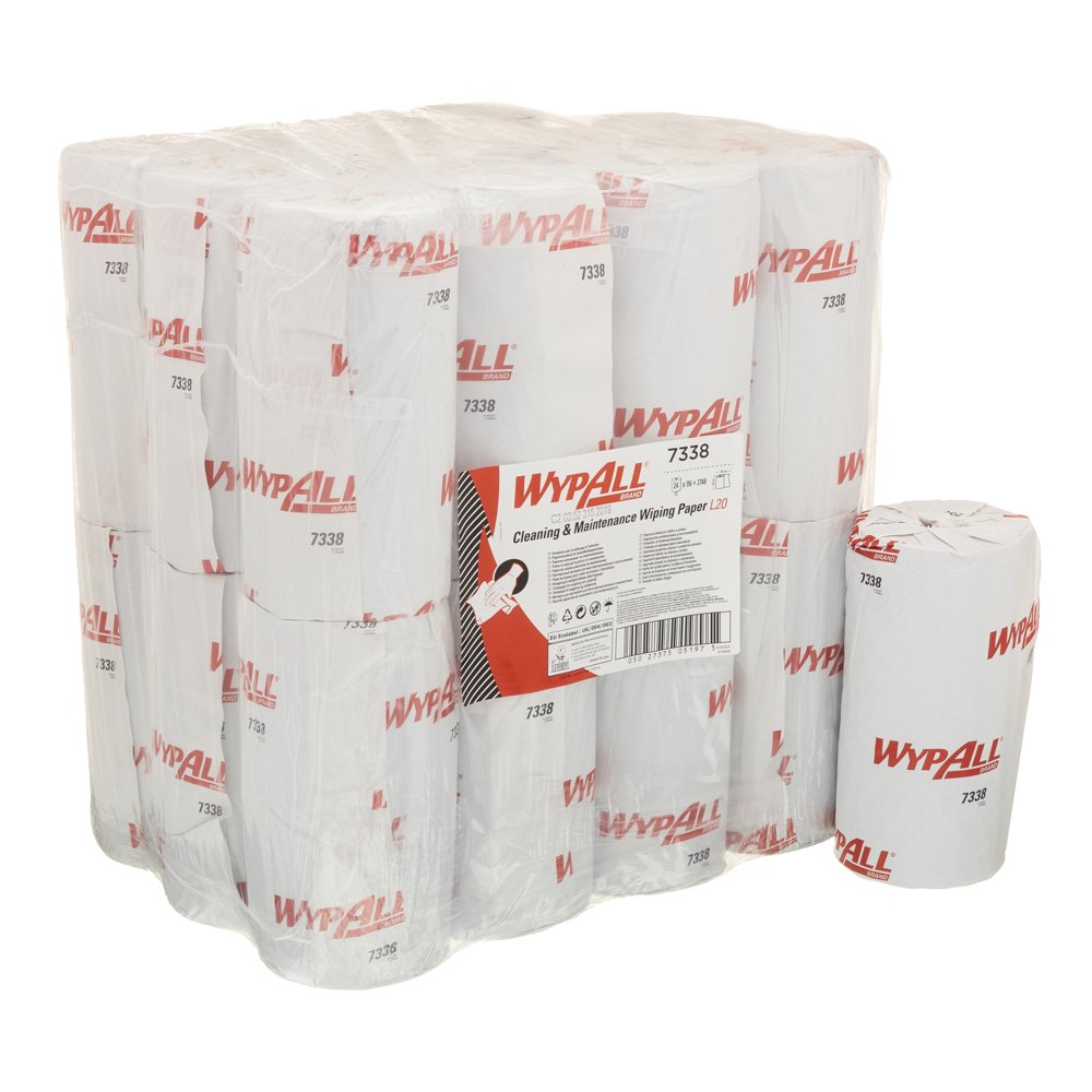 WypAll® Cleaning & Maintenance Wiping Paper L20 Compact Rolls 7338 - 24 rolls x 116 sheets, 2 ply, blue - 7338