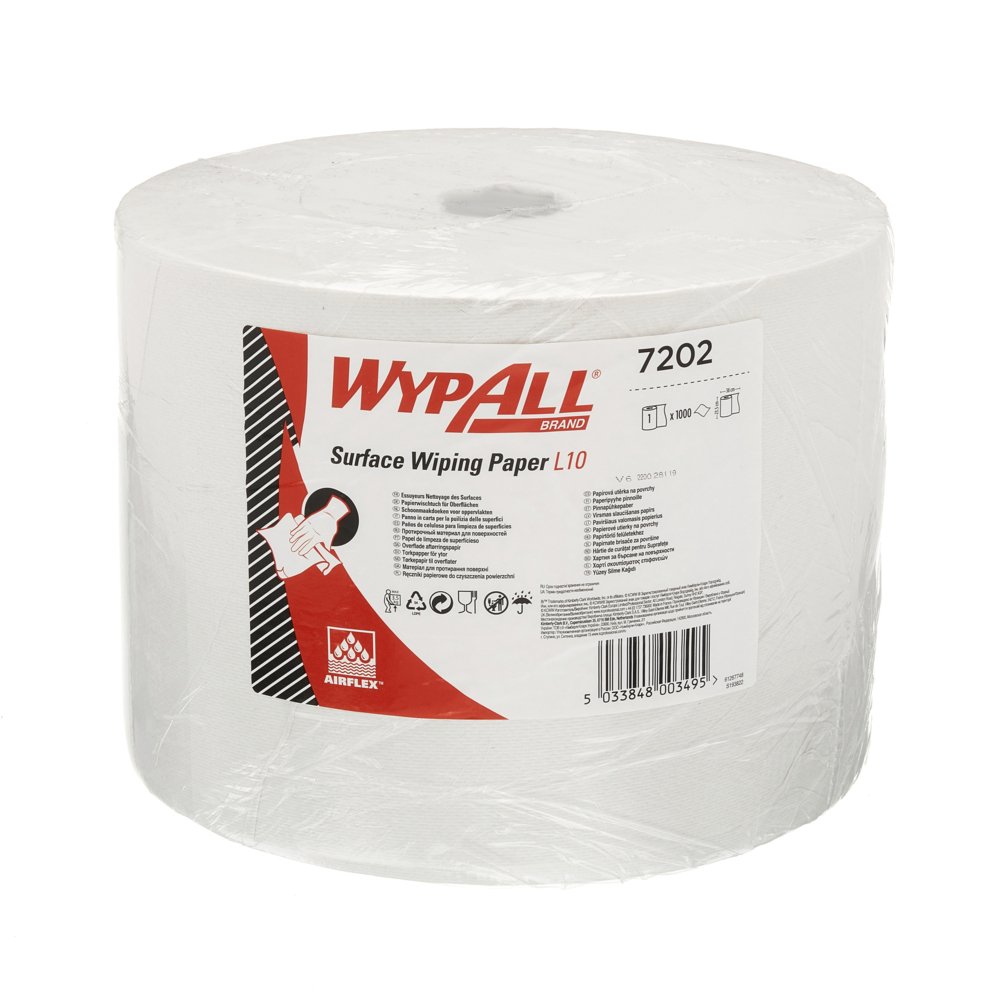 WypAll® Surface Wiping Paper L10 Jumbo Roll 7202 - 1 roll x 1,000 sheets, 1 ply, white - 7202