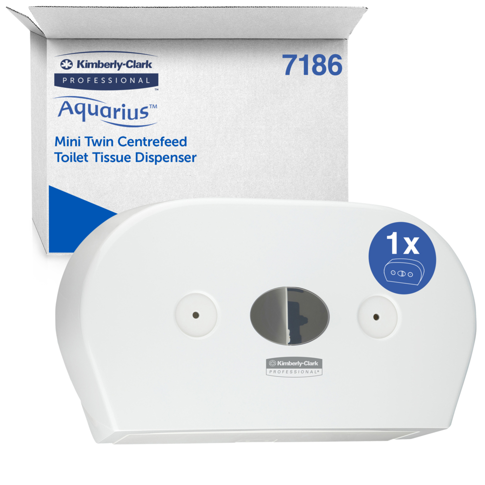 Aquarius™ Mini Twin Roll Centrefeed Toilet Paper Dispenser 7186 - 1 x White, Toilet Roll Dispenser - 7186