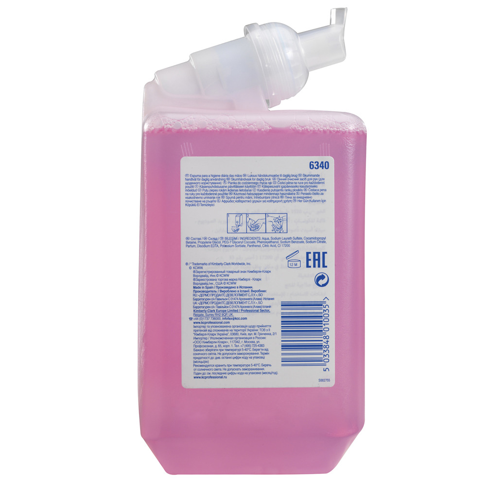 Scott® Essential™ Foam Everyday Use Hand Cleanser 6340 - Scented Foaming Hand Wash - 6 x 1 Litre Pink Hand Wash Refills (6 Litre total) - 6340