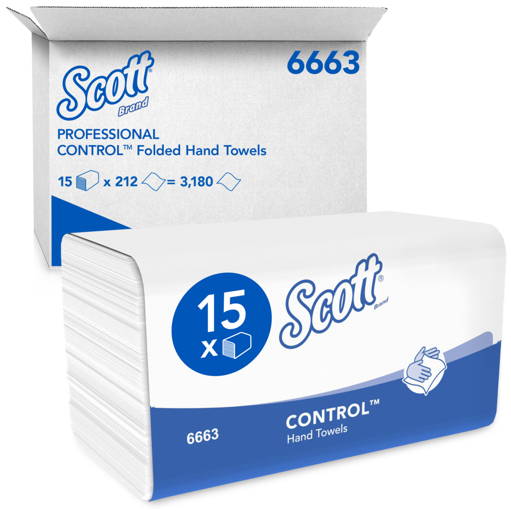 Scott® Control™ Interfold Hand Towels 6663 - V Fold Paper Towels - 15 Packs x 212 Paper Hand Towels (3,180 total) - 6663