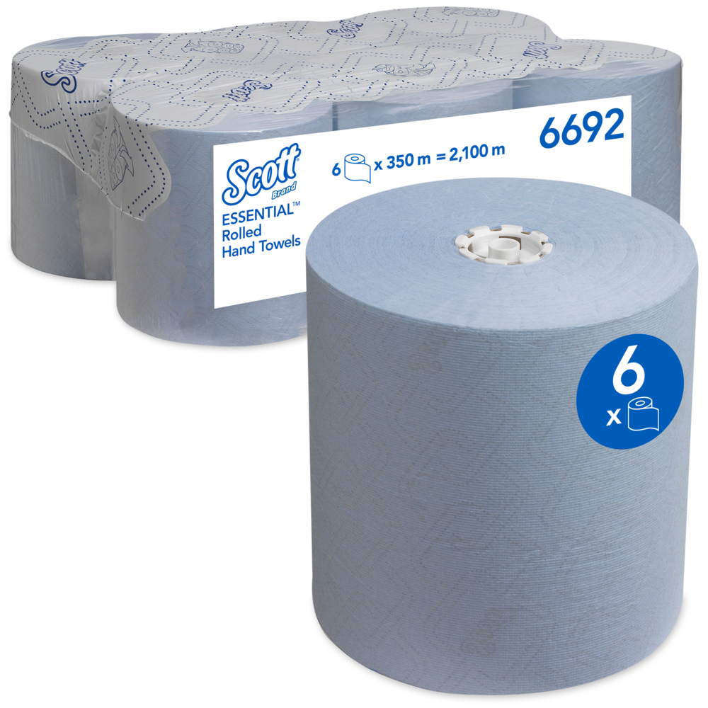 Scott® Essential™ Rolled Hand Towels 6692 - Blue Paper Towels - 6 x 350m Paper Towel Rolls (2,100m total) - 6692