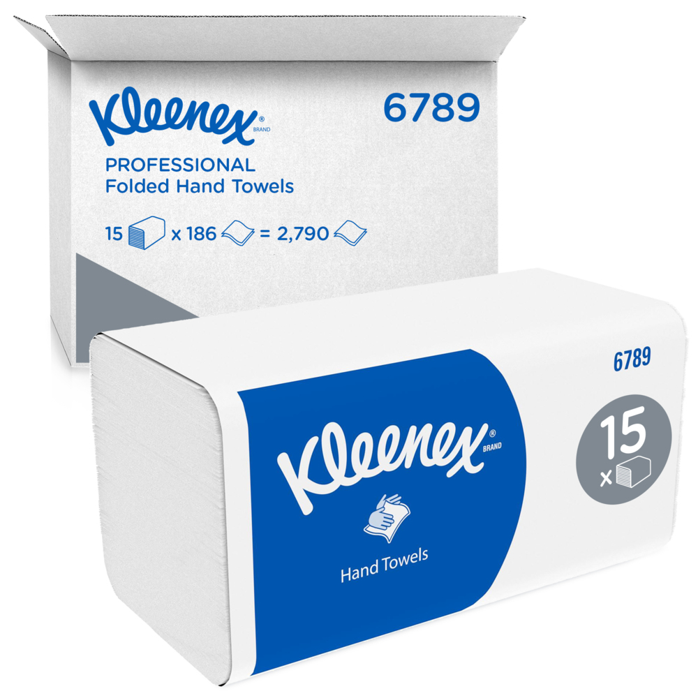 Kleenex® Interfold Hand Towels 6789 - 2 Ply V Fold Paper Towels - 15 Packs x 186 Paper Hand Towels (2,790 total) - 6789