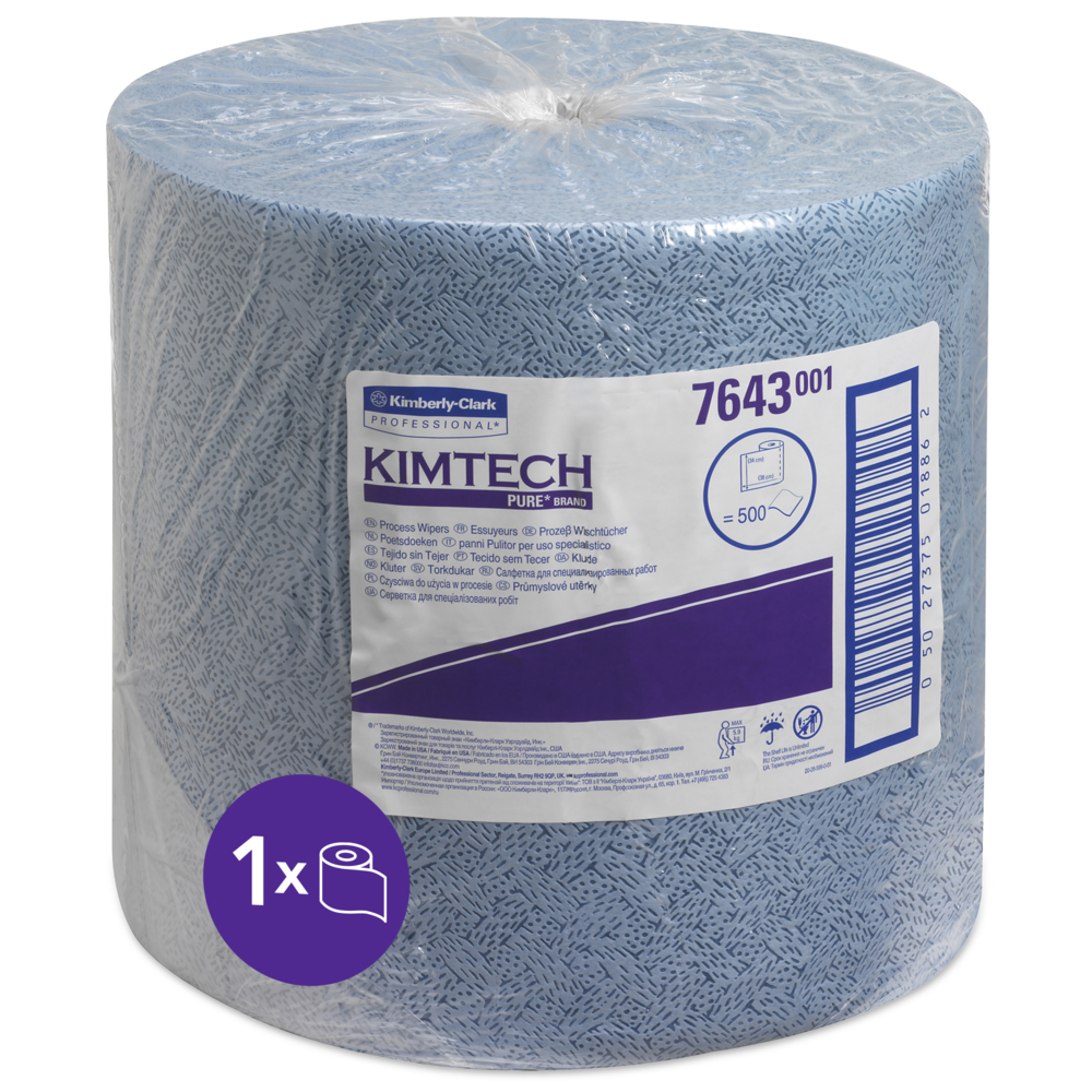 Kimtech® Process Wipers 7643 - 1 roll x 500 large, blue cloths - 7643