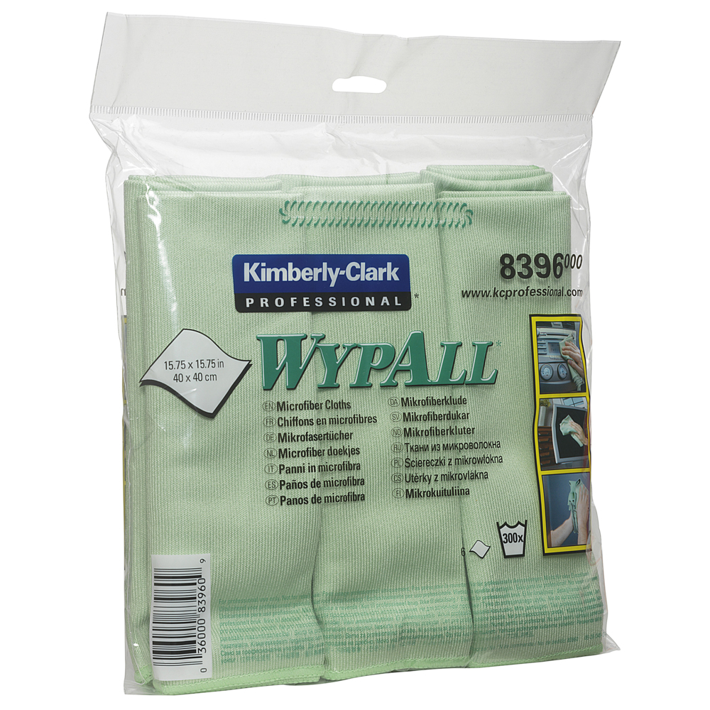 WypAll® Microfibre Cloths 8396 - 6 green, 40 x 40cm cloths per Carry Pack (case contains 4 Carry Packs) - 8396