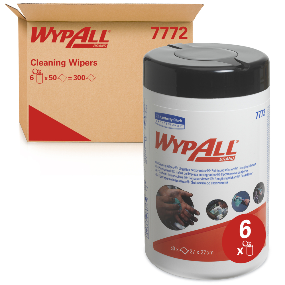 WypAll® Cleaning Wipes Refill 7772 - Industrial Wipes -  6 Wipes Canisters x 50 Green Cleaning Wipes (300 Wipers Total)