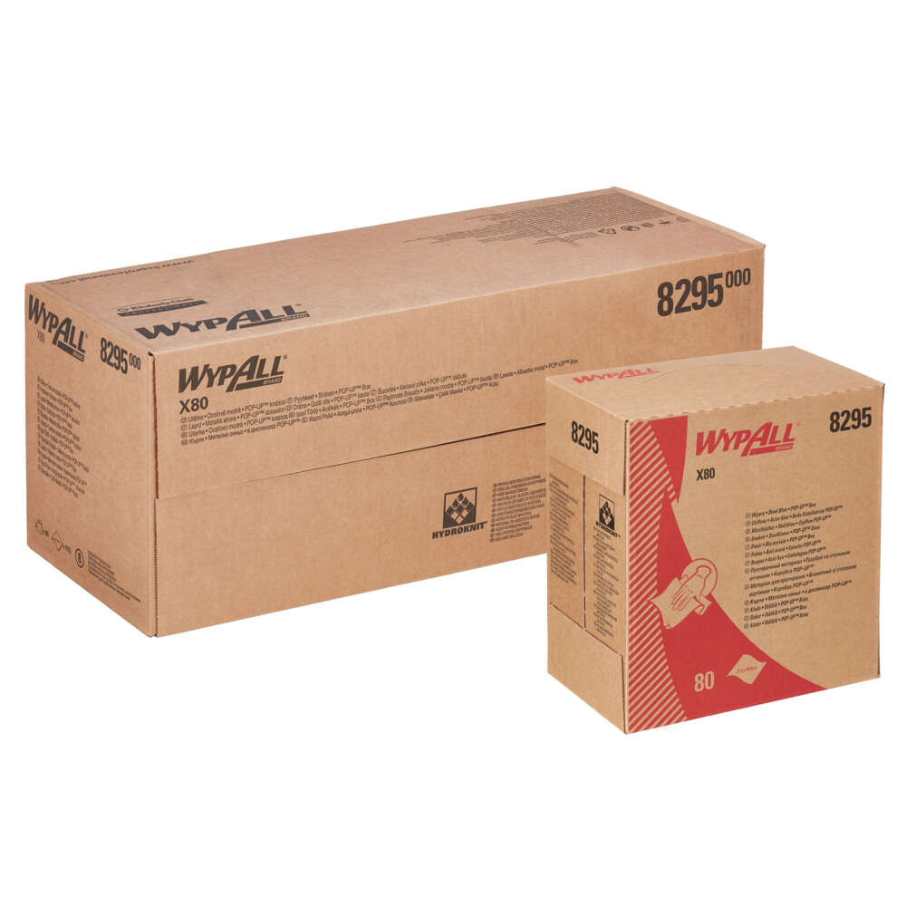 WypAll® X80 Cloths 8295 - 5 POP-UP Boxes x 80 blue, 1 ply cloths - 8295