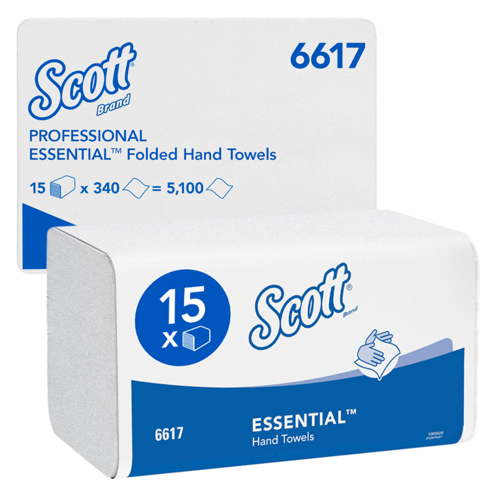 Scott® Essential™ Interfold Hand Towels 6617 - V Fold Paper Towels - 15 Packs x 340 Paper Hand Towels (5,100 total)