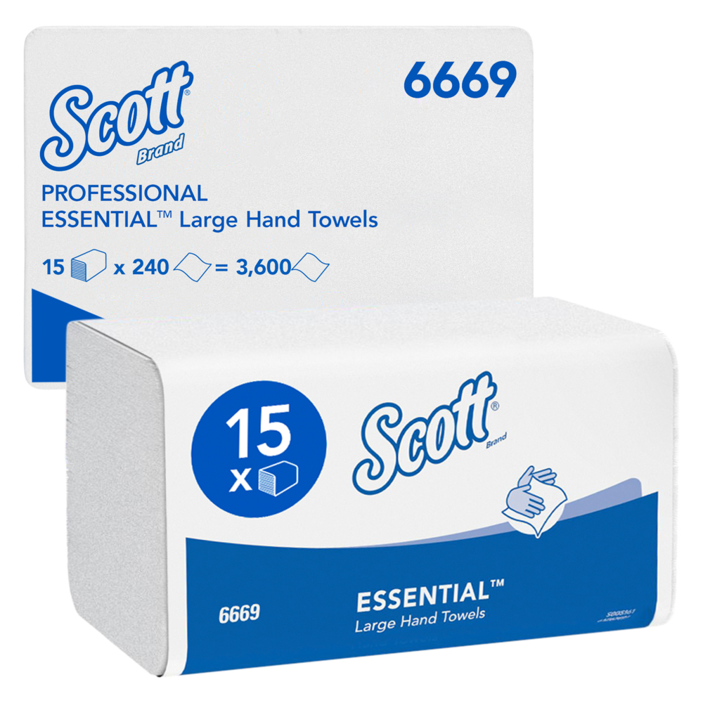 Scott® Essential™ Large Folded Hand Towels 6669 - Multifold Paper Towels - 15 packs x 240 White Z fold Paper Towels (3,600 total)