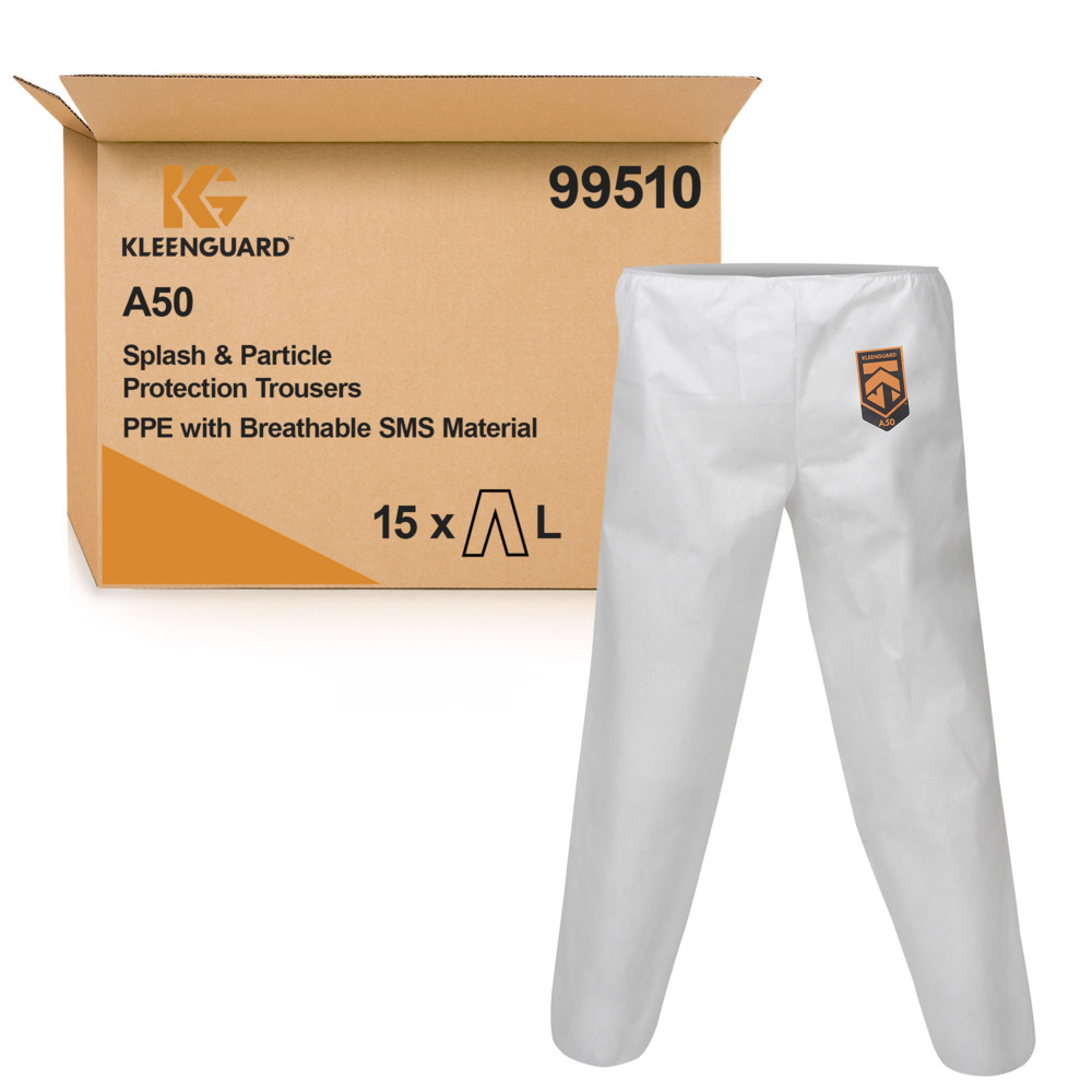 KleenGuard® A50 Breathable Splash & Particle Protection Trousers 99510 - White, L, 1x15 (15 total)