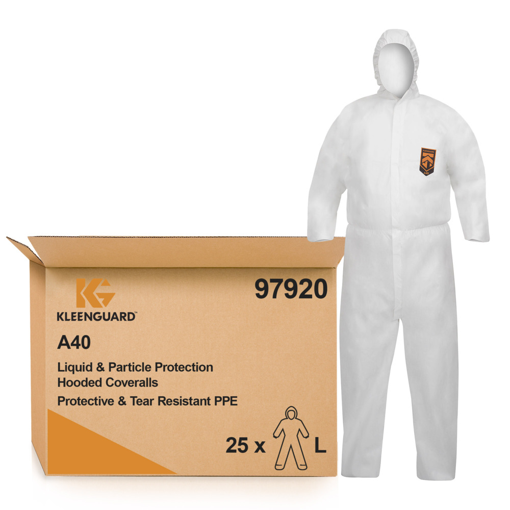 KleenGuard® A40 Liquid & Particle Protection Hooded Coveralls 97920 - White, L, 1x25 (25 total) - 97920