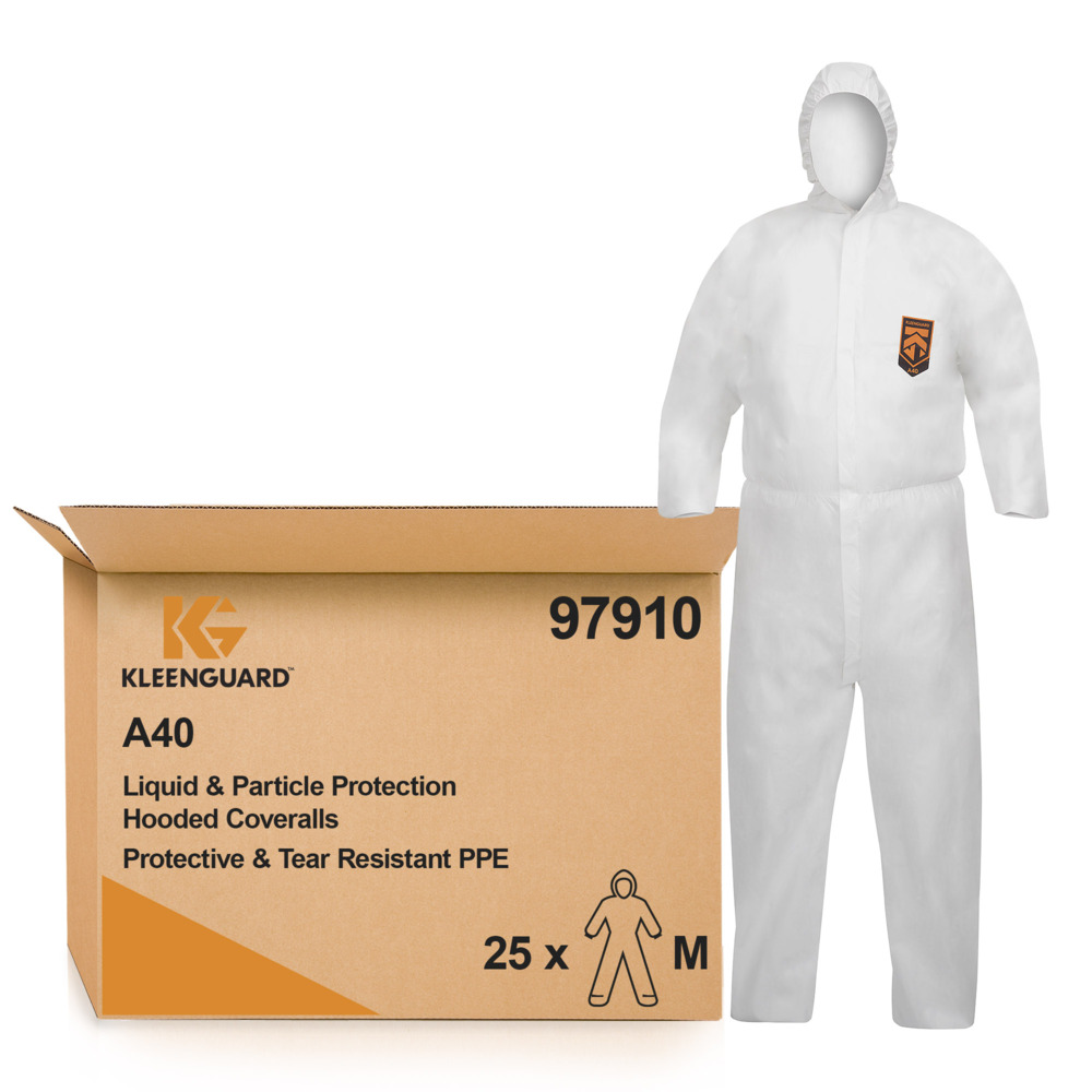 KleenGuard® A40 Liquid & Particle Protection Hooded Coveralls 97910 - White, M, 1x25 (25 total) - 97910