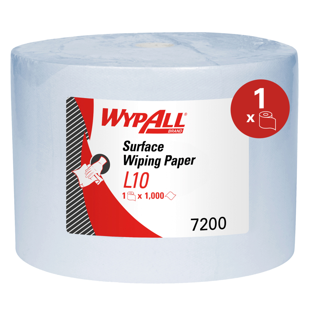 WypAll® L10 Surface Wiping Paper 7200 - Jumbo Roll - 1 Blue Roll x 1,000 Paper Wipes - 7200
