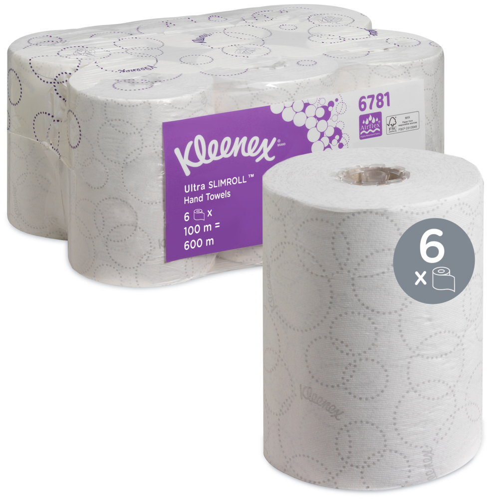 Kleenex® Ultra™ Slimroll™ Rolled Paper Towels 6781 - Rolled 2 Ply Hand Towels - 6 x 100m White Paper Towel Rolls