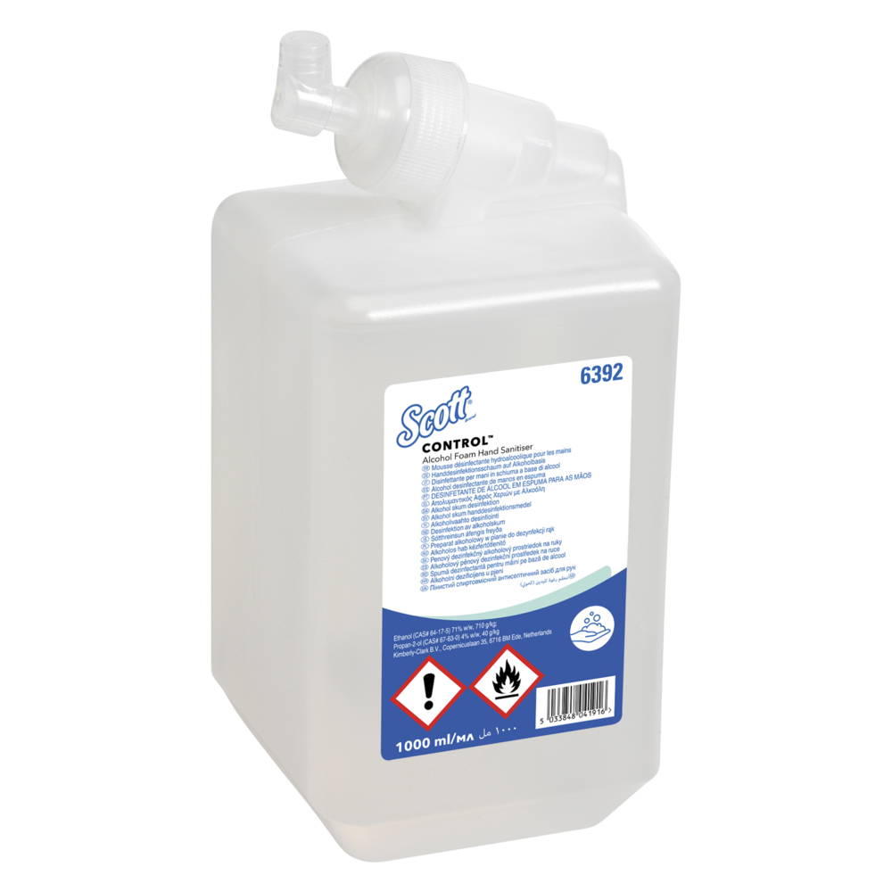 Scott® Control™ Alcohol Foam Hand Sanitiser 6392 -  6 x 1 Litre Clear Hand Sanitiser Refills (6 Litre total) - 6392