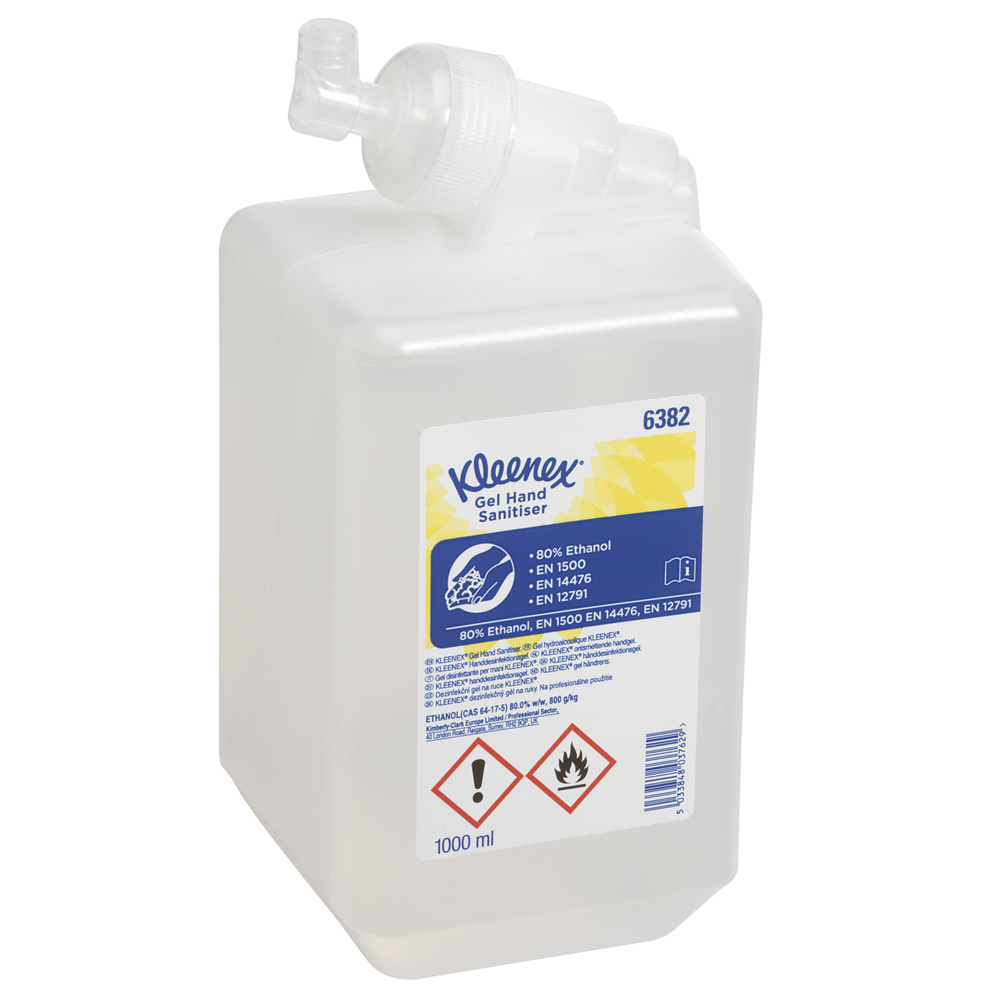 Kleenex® Alcohol Hand Sanitiser Gel 6382 - 6 x 1 Litre Clear Hand Sanitiser Refills (6 Litres Total) - 6382