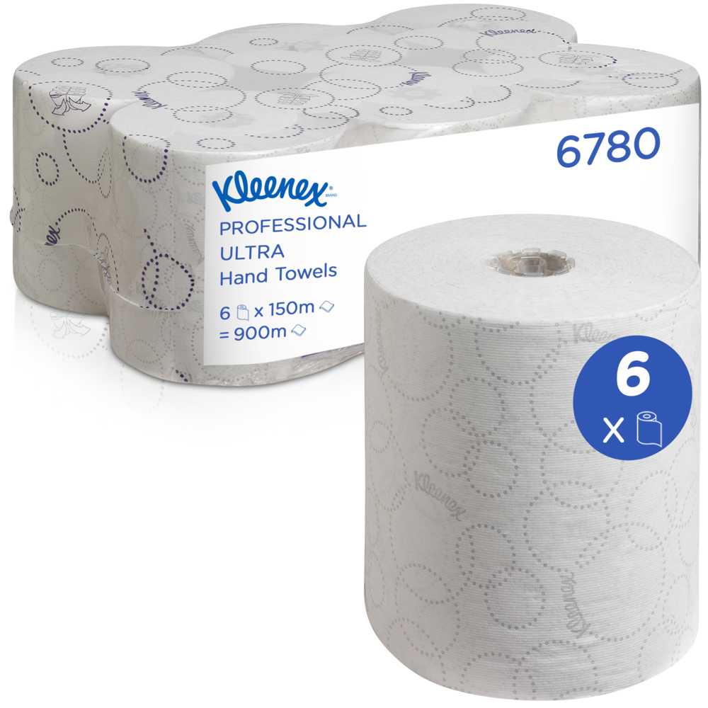 Kleenex® Ultra™ Rolled Paper Towels 6780 - Rolled 2 Ply Hand Towels - 6 x 150m White Paper Towel Rolls