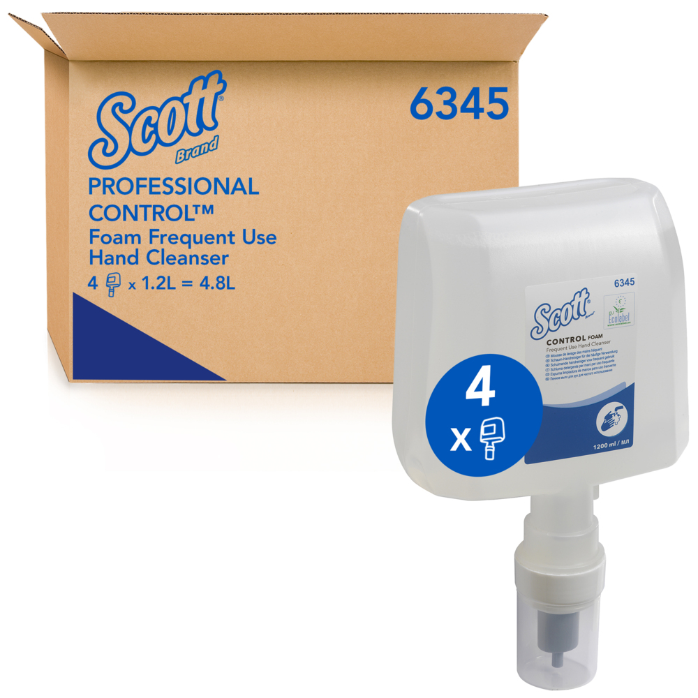 Scott® Control™ Foam Frequent Use Hand Cleanser 6345 - Unscented Foaming Hand Wash - 4 x 1.2 Litre Clear Hand Wash Refills (4.8 Litre total)