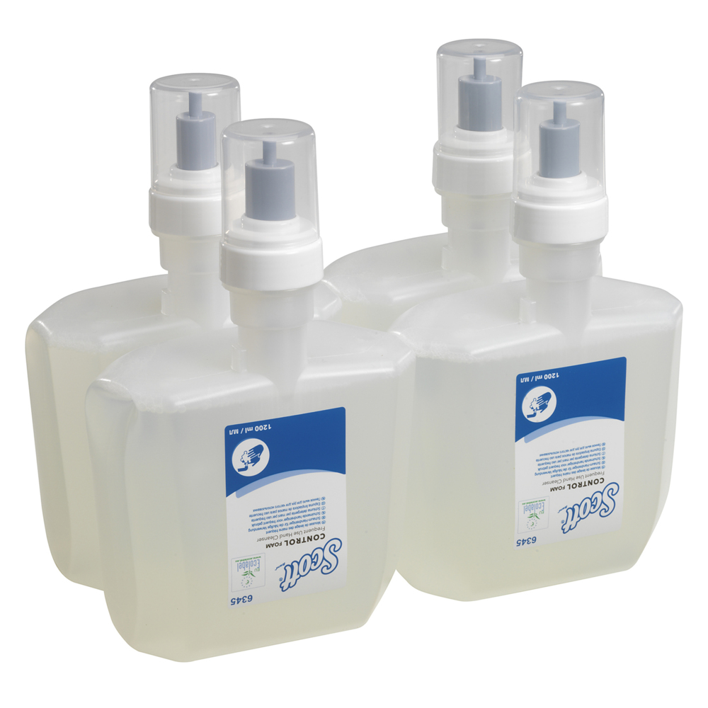 Scott® Control™ Foam Frequent Use Hand Cleanser 6345 - Unscented Foaming Hand Wash - 4 x 1.2 Litre Clear Hand Wash Refills (4.8 Litre total) - 6345